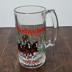 Vintage 80s 1989 Anheuser Busch Budweiser Clydesdales Glass Beer Mug
